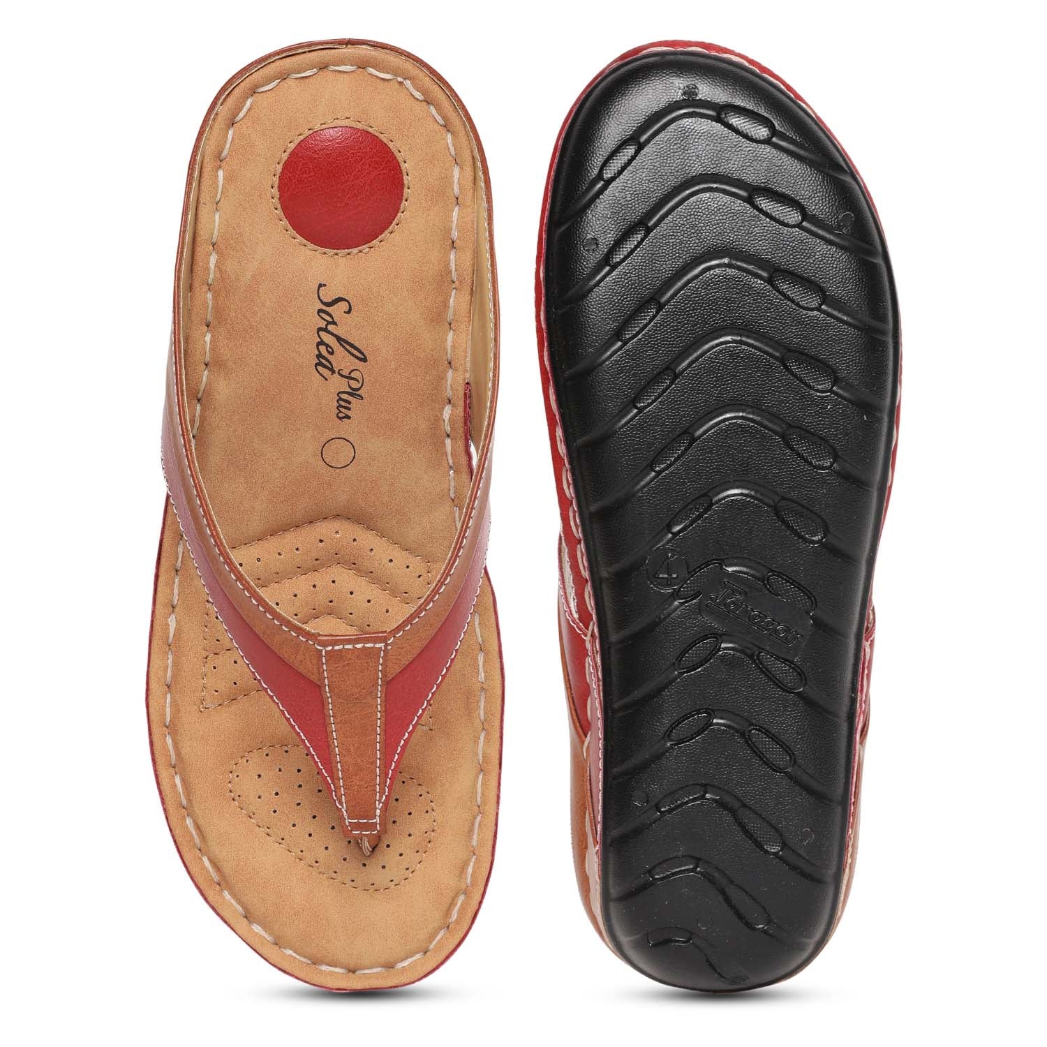 Women&#39;s Solea Plus Red-Tan Casual Sandal