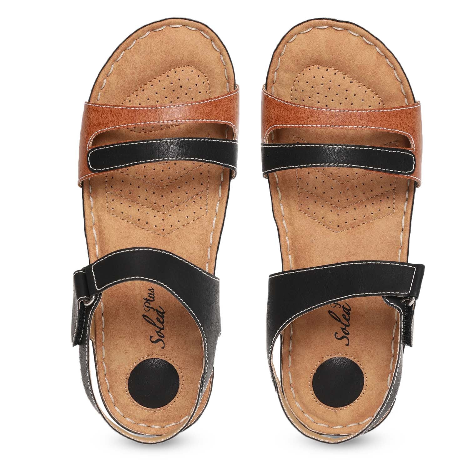 Women&#39;s Solea Plus Black-Tan Casual Sandal